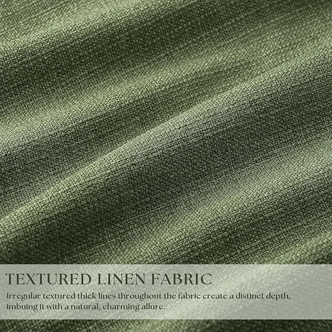 108 Inch Olive Green Linen Pinch Pleated Blackout Curtains Dual Layer | 100% - Image 3