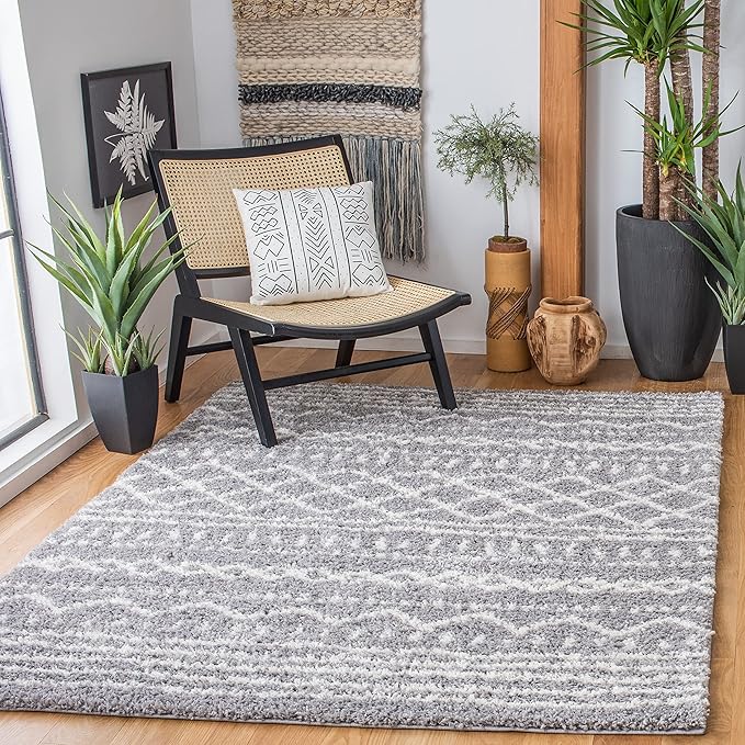 SAFAVIEH Arizona Shag Collection Area Rug - 8' Square, Grey & Ivory, Moroccan Design, Non-Shedding & Easy Care, 1.6-inch Thick Ideal for High Traffic Areas in Living Room, Bedroom (ASG741G)
