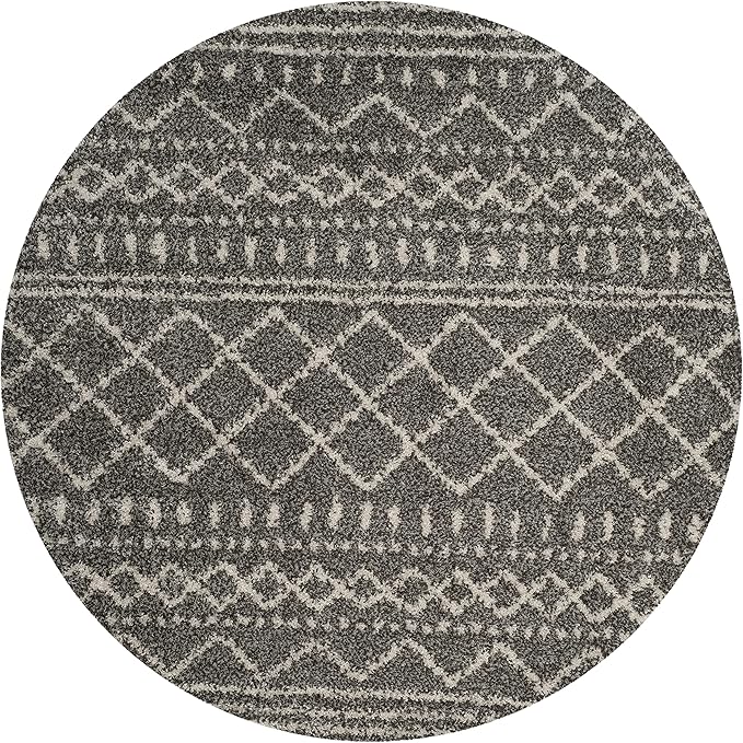 SAFAVIEH Arizona Shag Collection 8' Round Brown / Ivory ASG741B Moroccan Non-Shedding Living Room Bedroom Dining Room Entryway Plush 1.6-inch Thick Area Rug