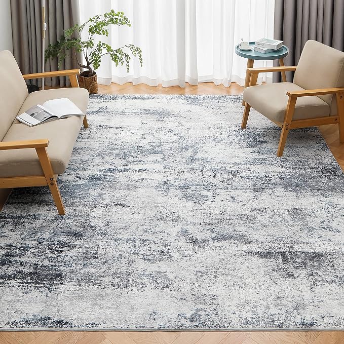 8x10 Area Rugs for Living Room Washable Bedroom Dining Room Blue Grey | Modern - Image 3
