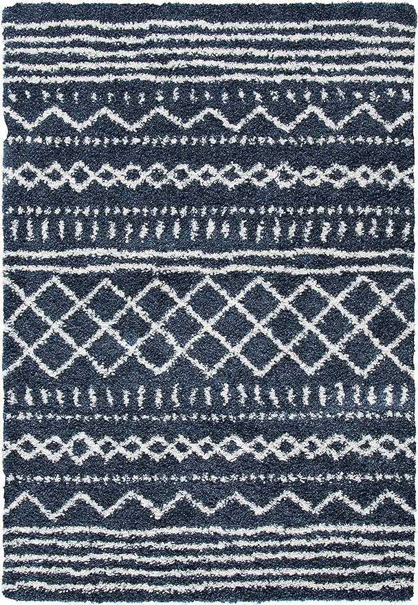 SAFAVIEH Arizona Shag Collection Accent Rug - 4' x 6', Slate Blue & Ivory, Design, Non-Shedding & Easy Care, 1.6-inch Thick Ideal for High Traffic Areas in Entryway, Living Room, Bedroom (ASG741L)
