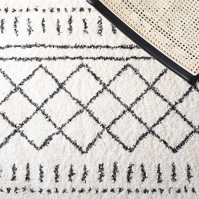 SAFAVIEH Arizona Shag Collection Area Rug - 10' x 14', Ivory & Black, Moroccan Design, Non-Shedding & Easy Care, 1.6-inch Thick Ideal for High Traffic Areas in Living Room, Bedroom (ASG741Z)