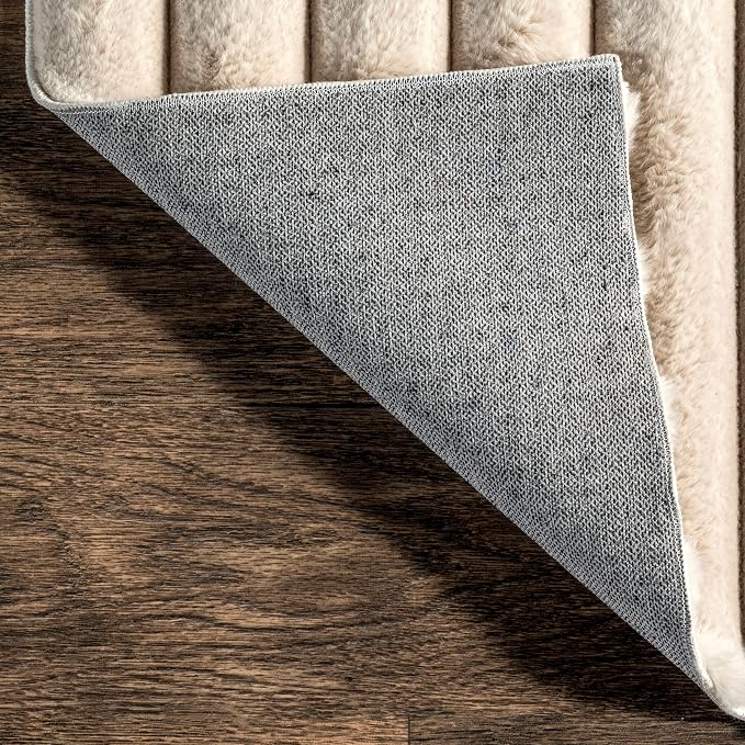 nuLOOM Kai Beige Striped Washable Area Rug - Image 3