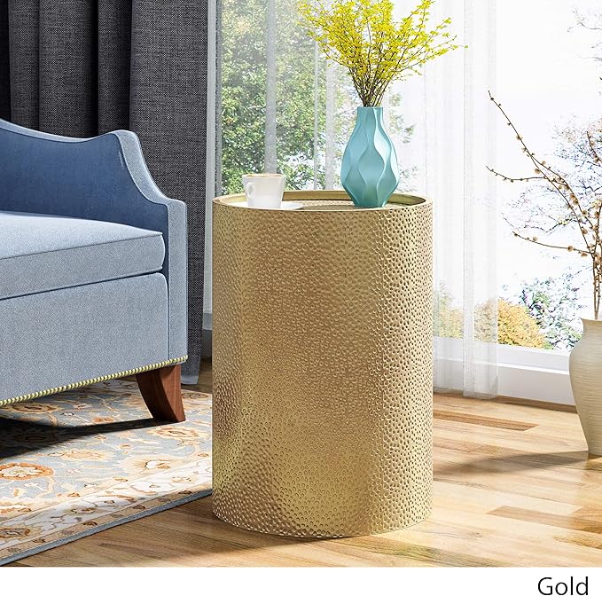 Christopher Knight Home Rache Modern Round Accent Table with Hammered Iron, Gold 16 in x 16 in x 22.25 in