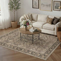 5x7 Brown Vintage Floral Washable Area Rug by HUGEAR