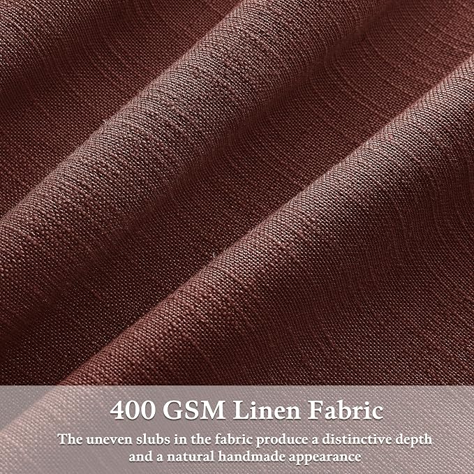 Short Linen Pleated Reddish Brown Semi Sheer Curtains 45 Inch Long 2 Panels | - Image 2