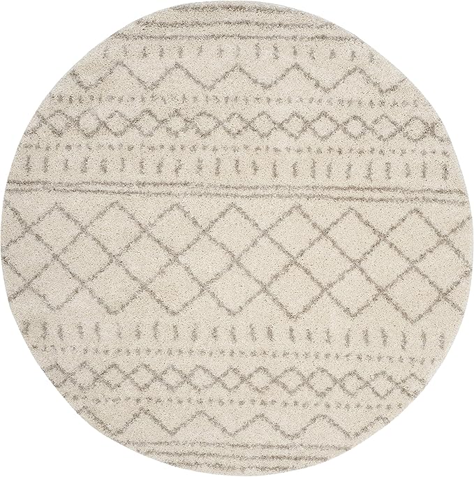 SAFAVIEH Arizona Shag Collection Area Rug - 8' Round, Ivory & Beige, Moroccan Design, Non-Shedding & Easy Care, 1.6-inch Thick Ideal for High Traffic Areas in Living Room, Bedroom (ASG741A)