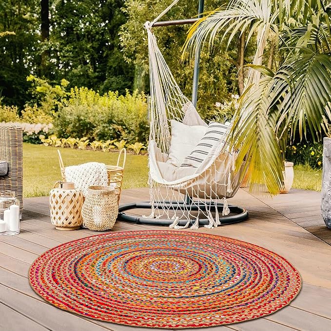 Hausattire Braided Boho Round Rug, 5 ft | Jute/cotton blend, hand woven by Hausattire