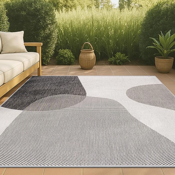 JONATHAN Y Geometric Organic Shapes Indoor Outdoor Area Rug 4X6 Cream/Black, Zia Modern for Backyard, Patio, Porch, Easy-Cleaning, High Traffic, Pet-Friendly, Non-Shedding (TSN306A-4)
