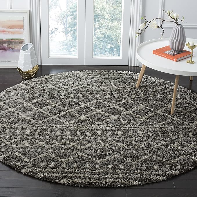 SAFAVIEH Arizona Shag Collection 3' Round Brown / Ivory ASG741B Moroccan Non-Shedding Living Room Bedroom Dining Room Entryway Plush 1.6-inch Thick Area Rug
