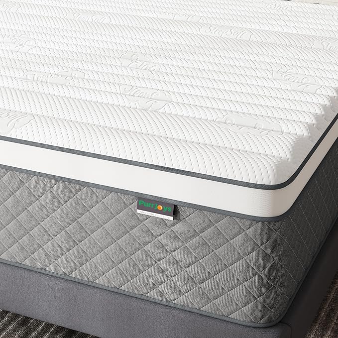 PurrJoys 14 Inch Full Mattress, Cooling-Gel Memory Foam and Pocket Spring Hybrid Mattress, Full Bed Mattress in a Box, CertiPUR-US Certified, Medium Firm