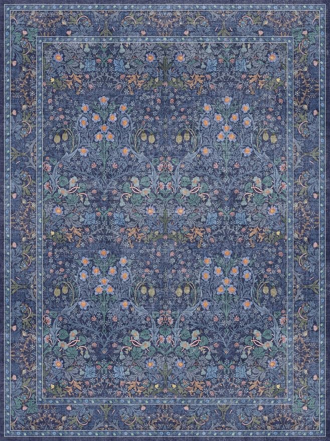 Washable Dark Blue Rug for Living Room - Image 3