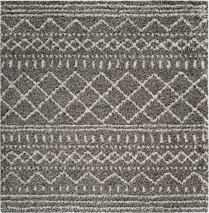 SAFAVIEH Arizona Shag Collection Area Rug - 5'1" Square, Brown & Ivory, Moroccan Design, Non-Shedding & Easy Care, 1.6-inch Thick Ideal for High Traffic Areas in Living Room, Bedroom (ASG741B)