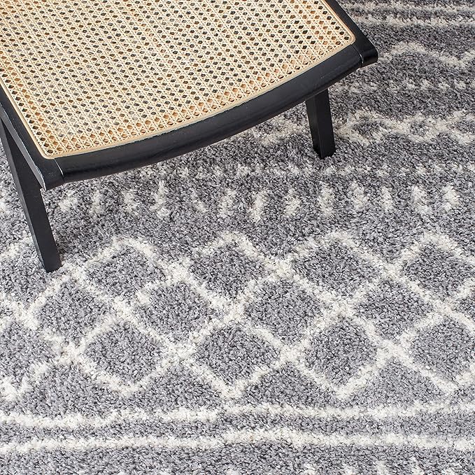 SAFAVIEH Arizona Shag Collection Area Rug - 6'7" Square, Grey & Ivory, Moroccan Design, Non-Shedding & Easy Care, 1.6-inch Thick Ideal for High Traffic Areas in Living Room, Bedroom (ASG741G)
